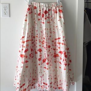 J Crew pleated midi skirt in flamingo print